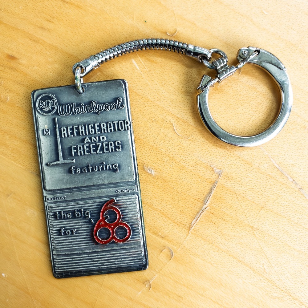 Vintage 1960's RCA Whirlpool Keychain 1968 Refrigerator Freezer Metal
